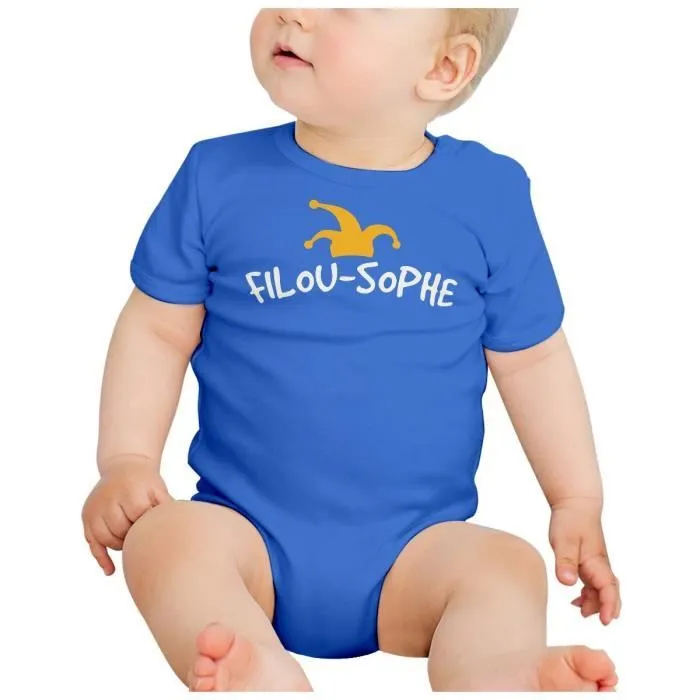 Body Bébé Manche Courte Bleu Filou-Sophe Philosophe Humour Jeu de Mot-1