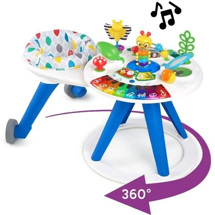 BABY EINSTEIN Table d'activités bébé trotteur évolutif 4-en-1 Pivotant à 360° sécurisé, Jouet d'éveil amovible, piano, musique-0