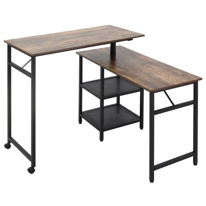 Bureau informatique - HOMCOM - Design industriel modulable - 2 étagères - Aspect vieux bois métal noir-0