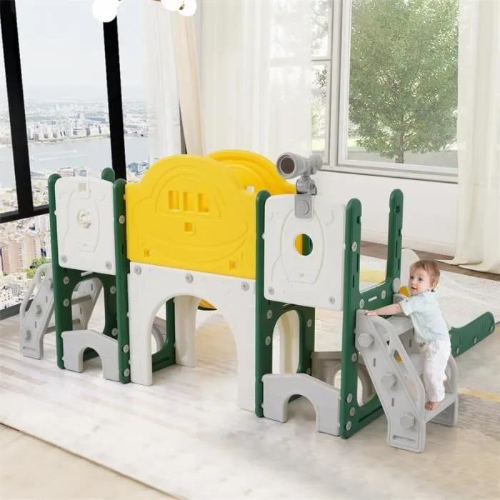 Toboggan pour enfants - DREAMMESPACE - 10 en 1 - Autoportant - Escalade - Jeu de forage - Vert-1