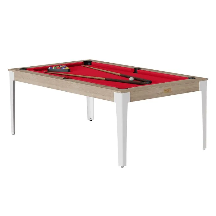 Billard Américain - Elan - Chêne - Tapis Rouge - Pieds Métal Blanc-1