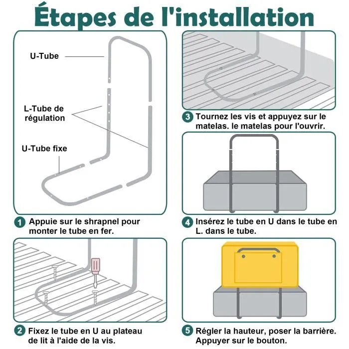 LZQ Barrière de lit d'enfant Barrière de sécurité Bébé Protection de Rail pour enfant, réglable en forme et hauteur - 180 cm, Gris-1