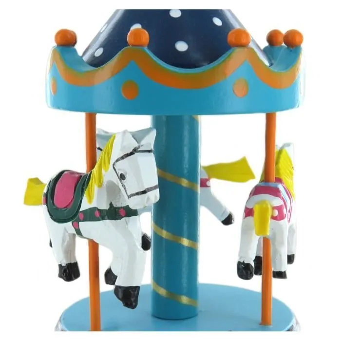 Dixie's Land (D. Emmett) - Boîte à musique - carrousel - manège musical miniature bleu en bois avec chevaux tournants (Réf: 16002)-1