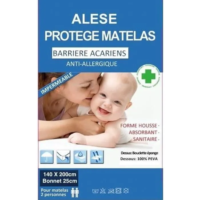 Alèse - Imperméable - 140 x 190 cm - Anti-acarien - Anti-moisissure - Molleton gratté-0