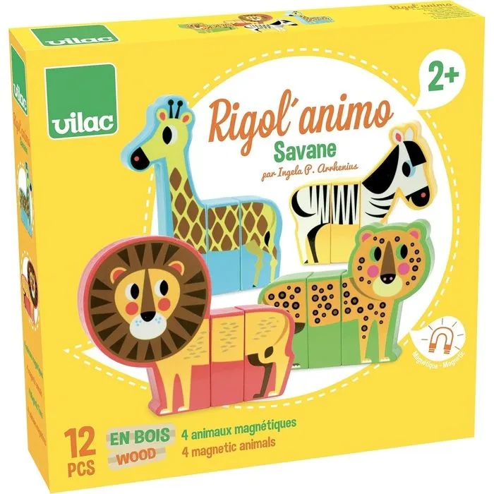 Coffret de 4 animaux aimantés à recomposer - VILAC - Rigol'Animo Savane - Enfant - Mixte - A partir de 2 ans-3