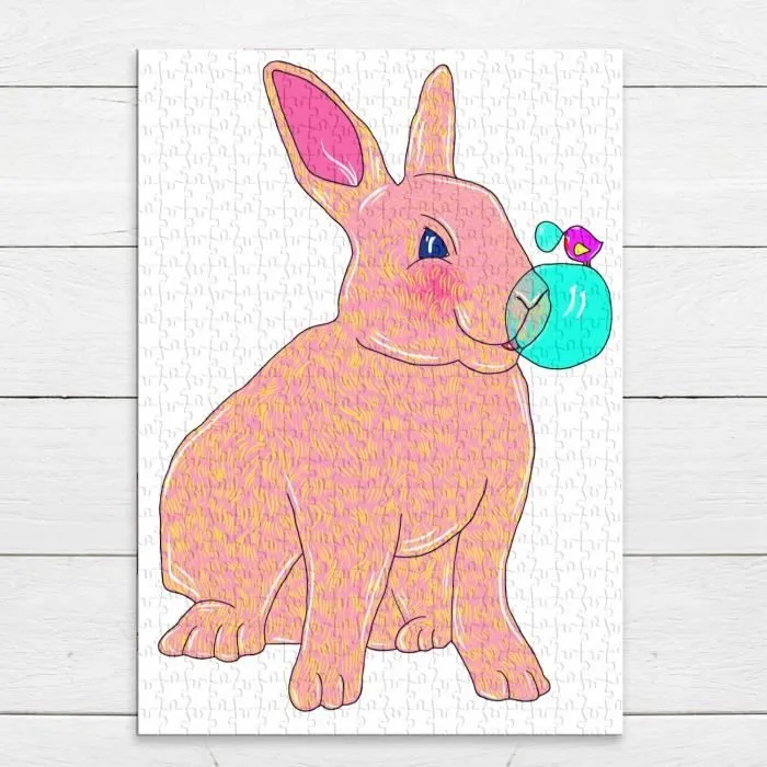 Puzzle Classique 500 pièces La Baleine - Collection de Créateurs - Lapin Rose et Petit Oiseau Violet Font un Concours de Bulles-3