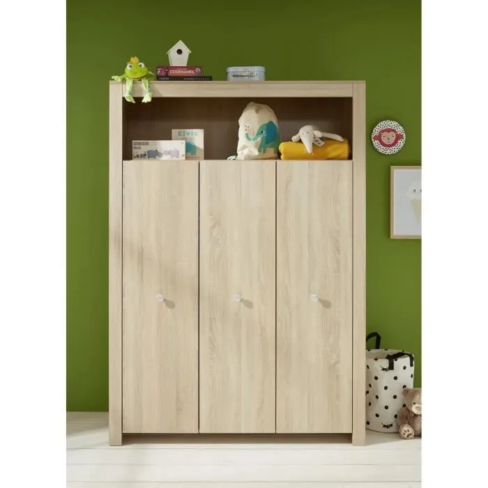 Chambre bébé Trio : Lit 70 x 140 cm + Commode à langer + Armoire OLIVIA - Chêne - TREND TEAM-4