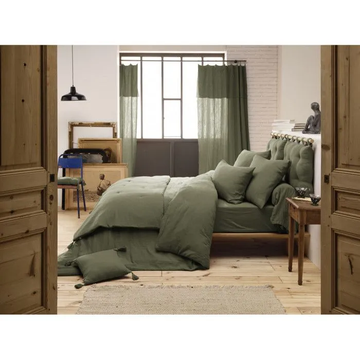 Parure de draps 5 pièces 1 Drap plat 240 x 300 + 1 Drap housse 140 x 190 + 2 Taies 60 x 60 + 1 Taie de Traversin Gaïa Romarin-2