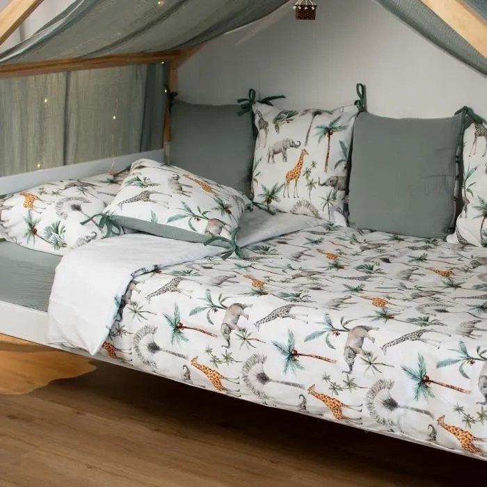 Parure réversible housse de couette + taie d'oreiller enfant Safari 140X150 50X70 Multicolore-2