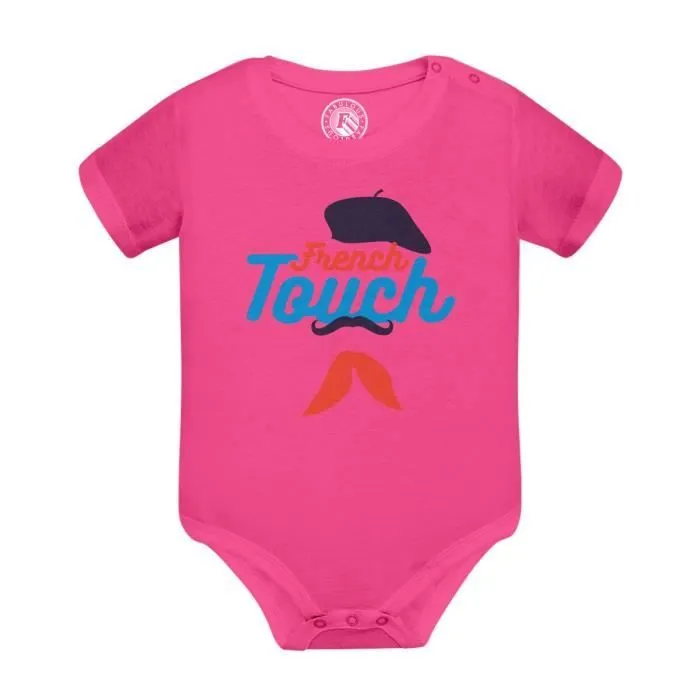 Body Bébé Manche Courte Rose French Touch Moustache Beret Bébé-0