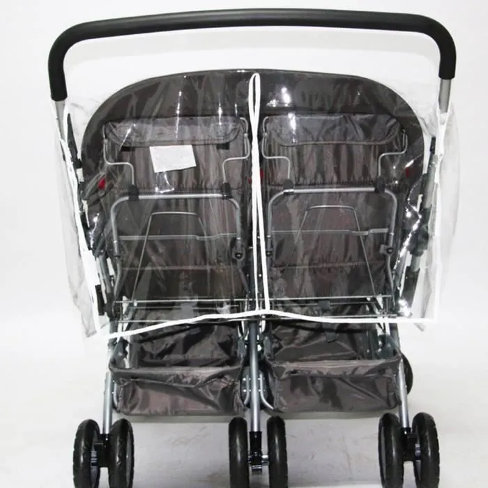 Habillage Pluie Poussette Double Housse de Pluie Protection Poussette Jumeaux avec Boucle d'Attache-2