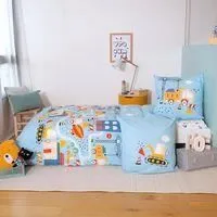Parure de lit Enfant Réversible Camion et Tracteur Bleu Housse de Couette 140x200cm + 1 taie d'oreiller 63x53cm 100% Coton-3