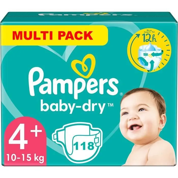 PAMPERS BABY-DRY TAILLE 4 PLUS 118 COUCHES (10-15 KG)-0