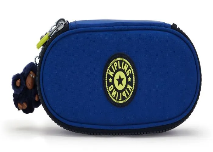 kipling Trousse à crayons bleu jaune fluo pour fille et garçon - Back To School Duobox Pencase M Blue Ink C 209883-0
