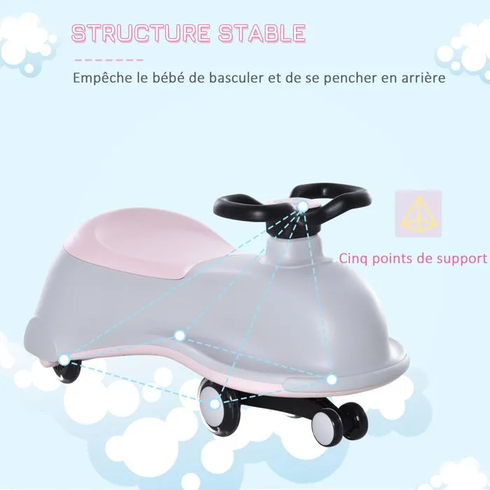Porteur Enfant - HOMCOM - Voiture dandineuse - 4 Roues PU Lumineuses LED - métal PP Gris Rose-4