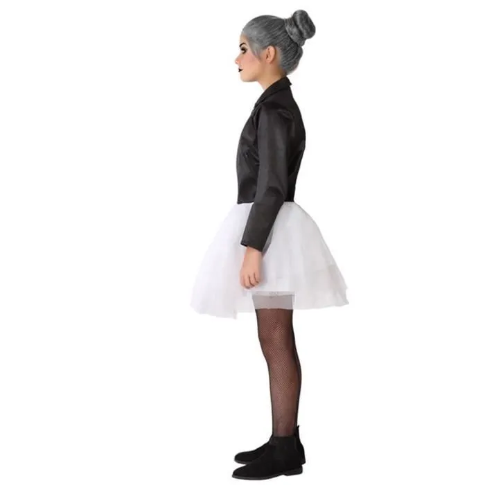 Déguisement poupée rock'n'roll fille - Blanc - 10-12 ans - Veste et jupon en tulle et simili cuir-1