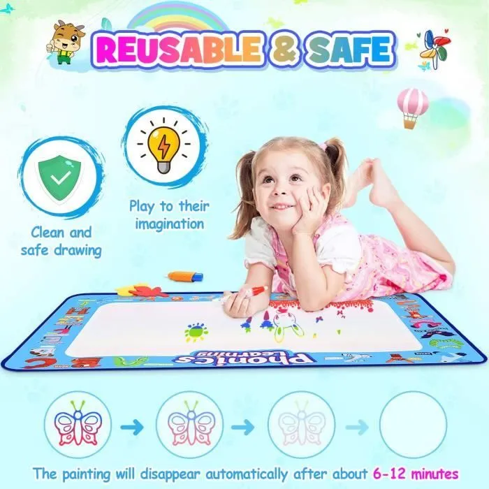 Tapis Dessin Enfant, Tapis Doodle Matte100*70cm Coloriage Géant, Tapis de Dessin à Eau Peinture Cadeaux Jouets Educatifs-2