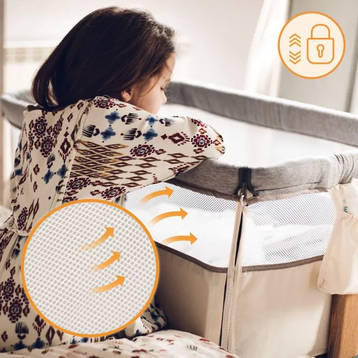 LIONELO Leonie - Lit évolutif cododo avec matelas - De 0 Kg à 9 Kg - Hauteur et inclinaison réglables - Beige-2