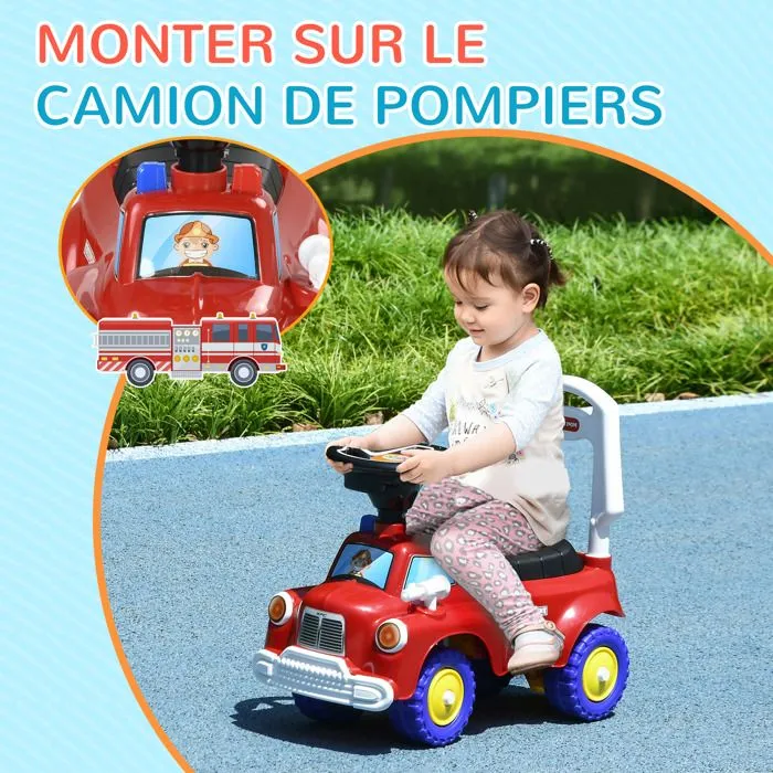 Porteur trotteur Enfants - AIYAPLAY - véhicule à pousser camion de pompier - 18-36 Mois - Coffre phares musique - rouge-4