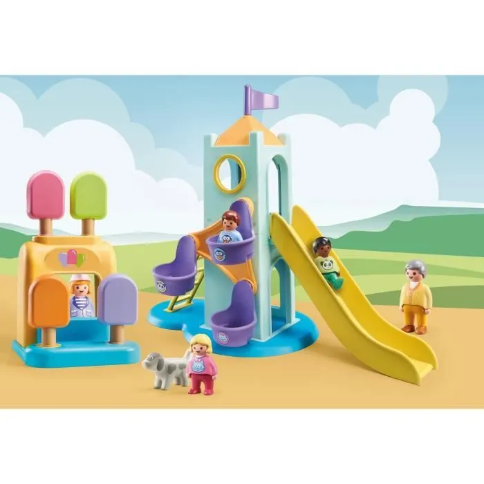PLAYMOBIL 1.2.3 - 71326 - Aire de jeux avec toboggan géant pour les tout-petits 18-36 mois-1