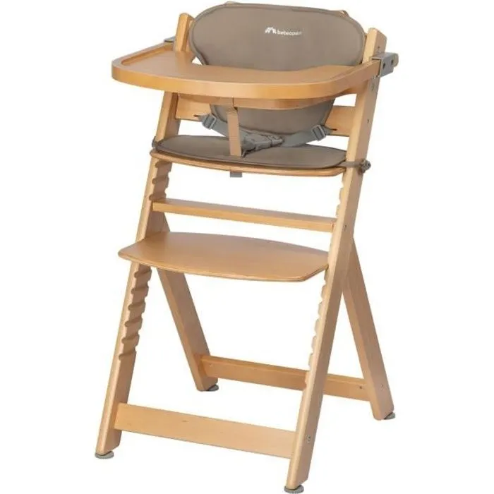 BEBECONFORT TIMBA + coussin Chaise haute bébé, Chaise bois évolutive, de 6 mois à 99 ans, Chaise Bois et coussin beige-0
