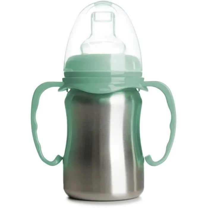 Tasse d'apprentissage - THERMOBABY - Inox - 180 ml - Vert Cactus - Ergonomique et anti-fuites-0