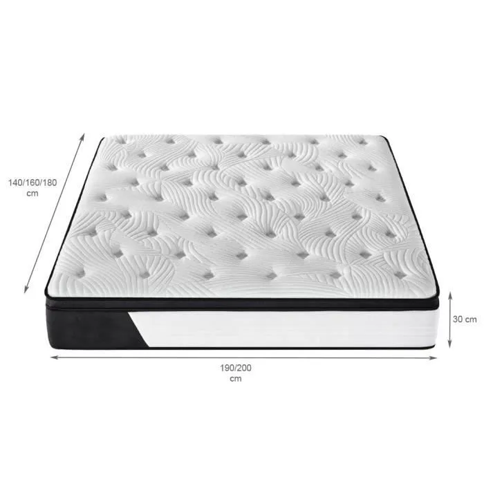 Matelas 140x190 cm CASSIE - epaisseur 30 cm - 560 Ressorts ensachés et Mémoire de forme-1