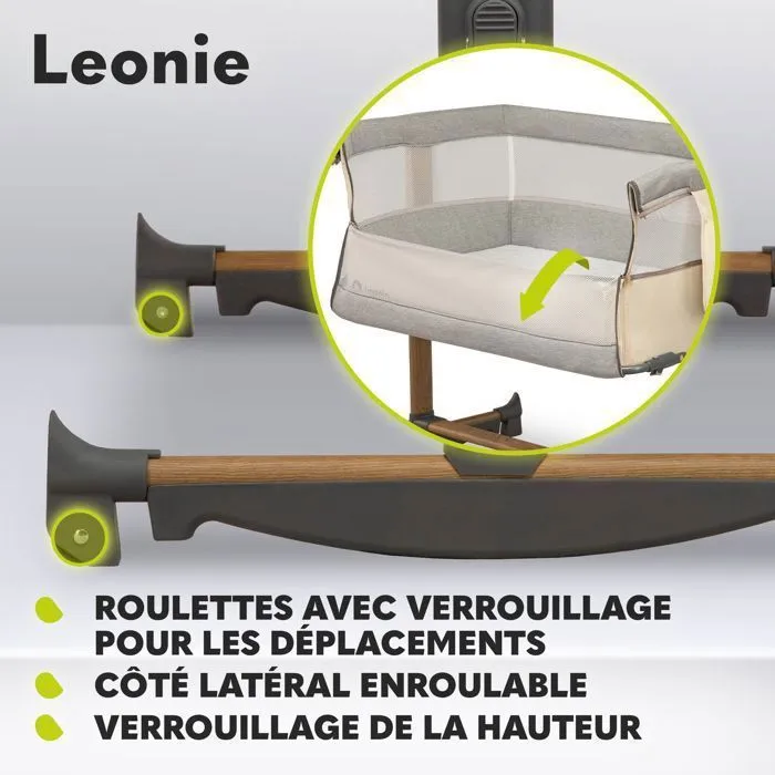 Berceau cododo 3en1 LIONELO Leonie - Matelas 4 cm - Housse 100% coton - Roulettes - Hauteur et inclinaison réglables - Beige-3