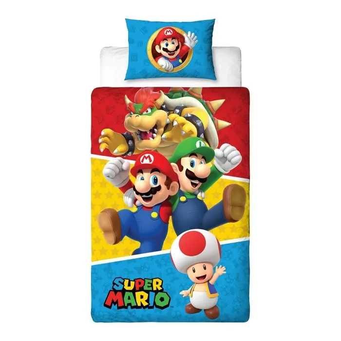 Super Mario - Parure de lit en microfibre Mario et ses amis IV (140x200cm + 63x63cm)-1