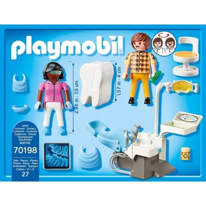 PLAYMOBIL - 70198 - City Life L'Hôpital - Dentiste - Traitement dentaire - Boîte de rangement pour dents de lait-1