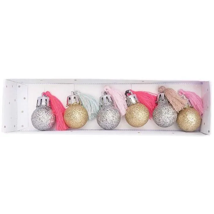 6 mini boules de Noël à paillettes et pompons fluo & pastel-1