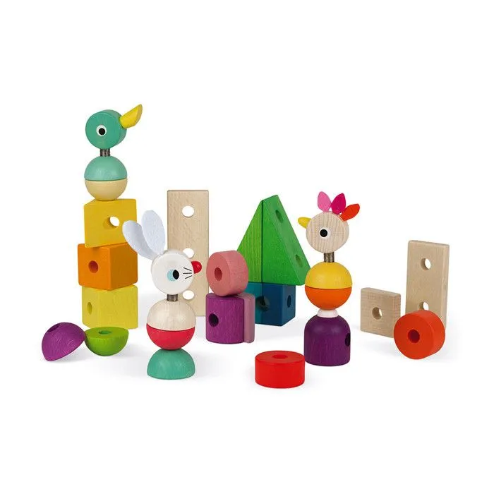JANOD - Train Géant Zigolos - Jouet à tirer et jeu d'encastrement en bois - Dès 12 mois - Vert et multicolore-4