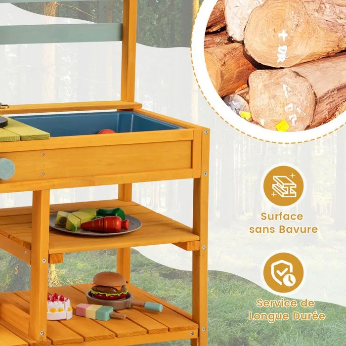 COSTWAY Cuisine Extérieure Dinettes à jouer pour Enfant 3 Ans+ en Bois de Sapin-4