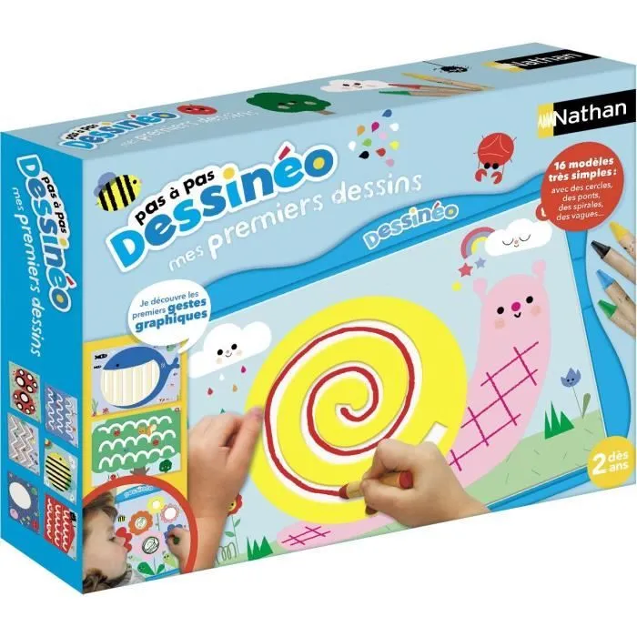 Jeu de loisirs créatifs - NATHAN - Dessinéo premiers dessins - 16 modèles évolutifs - A partir de 2 ans - Bleu-1