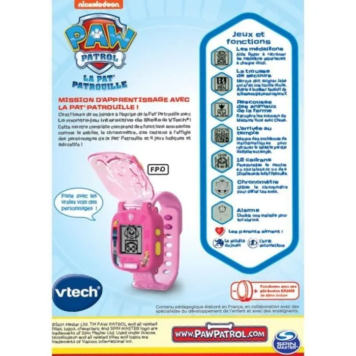 Montre-Jeu Interactive de Stella - VTECH - Pat'Patrouille - Ecran animé - 4 jeux - 12 cadrans - Rose-5
