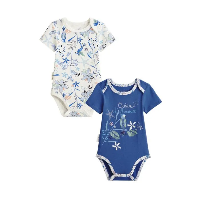Lot de 2 bodies bébé - Océan d'amour - Manches courtes - Col US - Bleu - STANDARD 100 by OEKO-TEX-0