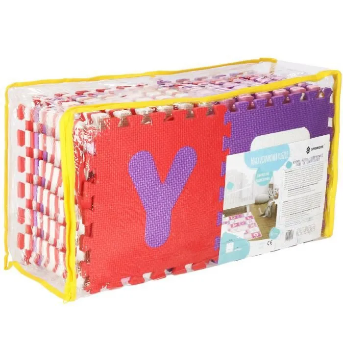 Tapis de jeu éducatif SPRINGOS® 36 puzzles lettres colorées pour bébés 175x175cm en mousse-1