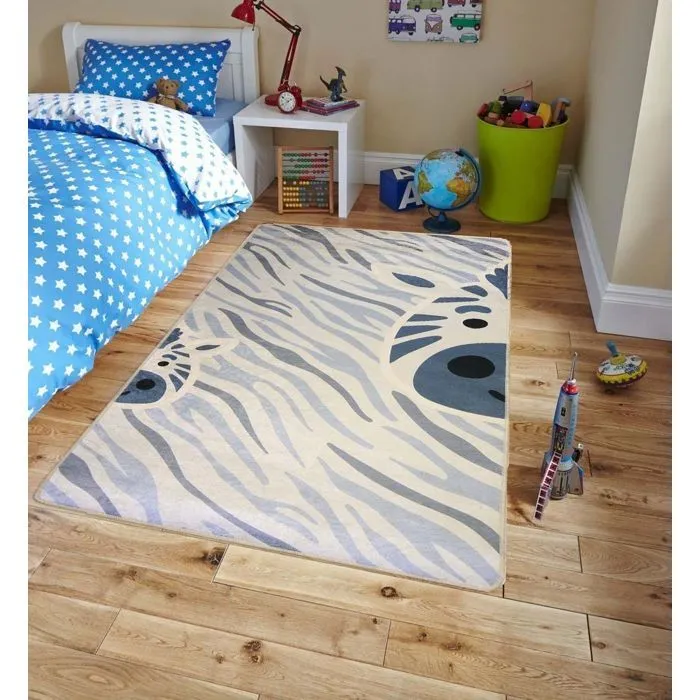 Tapis - ZEBRE - 120x160 - Bleu - Antidérapant - Lavable en machine-3