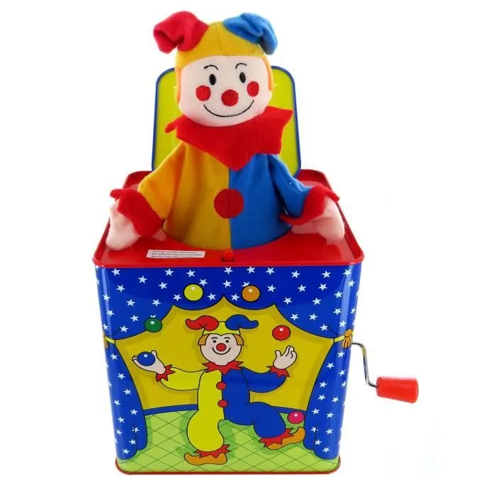 Diable en boîte - diable à ressort - Jack in the box - Jack-in-the-box avec bouffon dans boîte à musique à manivelle en métal-1