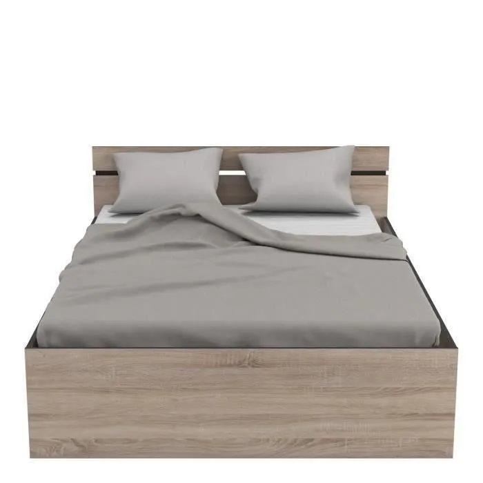 DEMEYERE Michigan Lit adulte 140x190 cm - 2 tiroirs et 1 niche - Industriel - Décor chêne brossé et noir-2