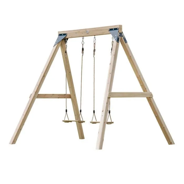 Balançoire Double en Bois Marron AXI Yuna - Bois FSC - 2 sièges de balançoire en bois-2