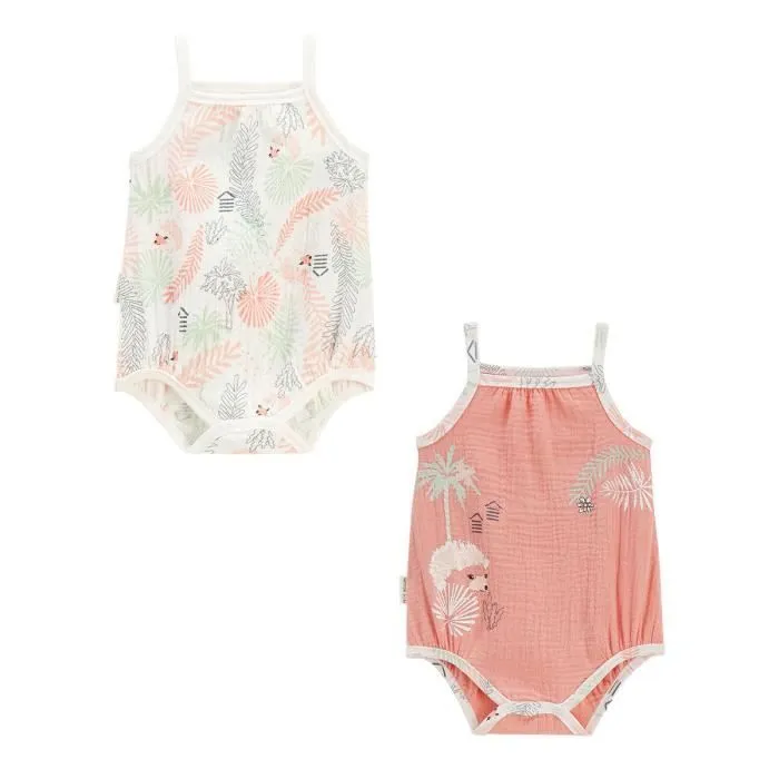 Lot de 2 bodies bébé - Cilaos - Corail - Gaze de coton - Effet bloomer - Ouverture pressions-0