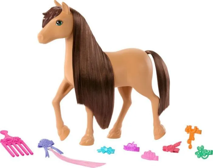 Figurine miniature - personnage miniature Mattel - HXJ37 - style cheval poivre poney jouet cheval Barbie ()-0
