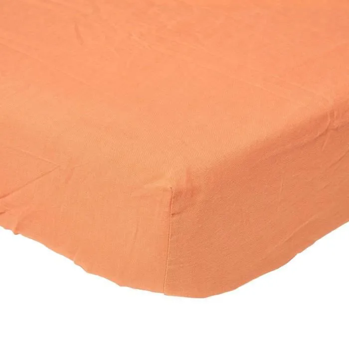 Drap-housse - Non spécifié - Orange - 150 x 200 cm - Lin lavé et coton - Grand bonnet-0