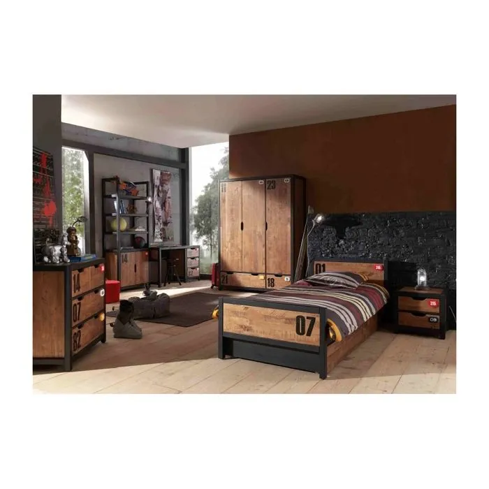 Lit enfant Alex en pin massif et MDF - Vipack - 90x200cm - Anthracite et brun - Numéros décoratifs-1