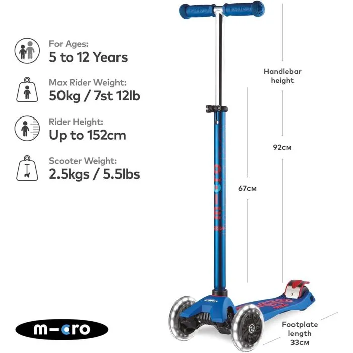 Trottinette enfant 3 roues - Micro - Maxi Deluxe - Bleu LED - Guidon réglable - 5 ans et plus-2