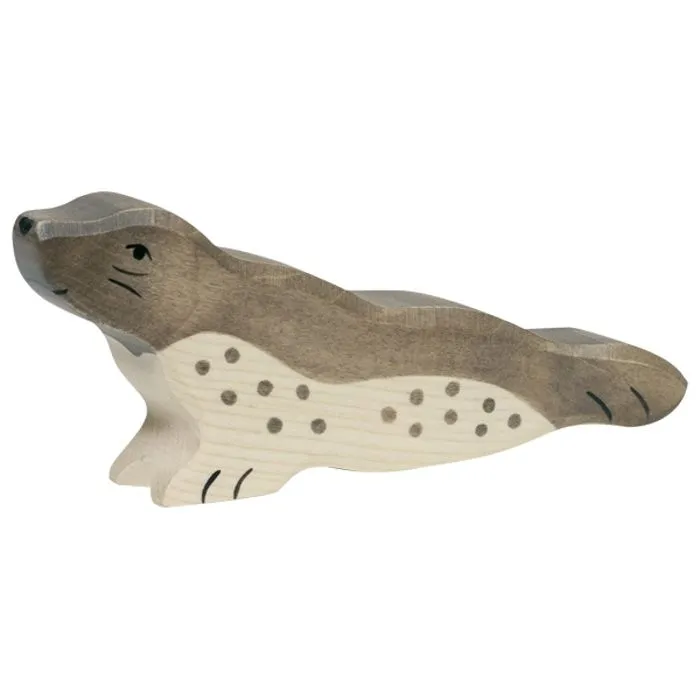 Figurine - HOLZTIGER - PHOQUE, TÊTE HAUTE - Beige, noir et marron - Mixte - 3 ans et plus-0