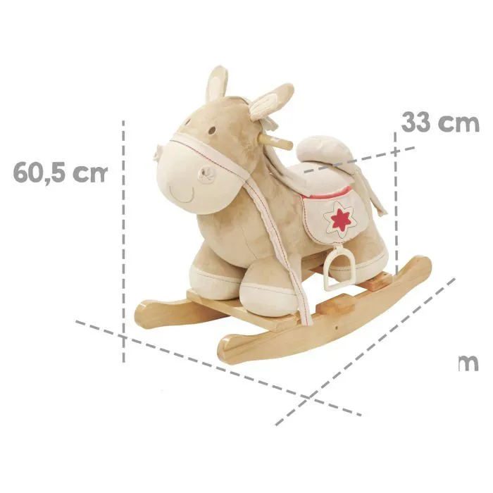 ROBA - Âne à Bascule en Bois et Peluche avec Étriers Selle et Bride - Marron / Motif Rouge-4