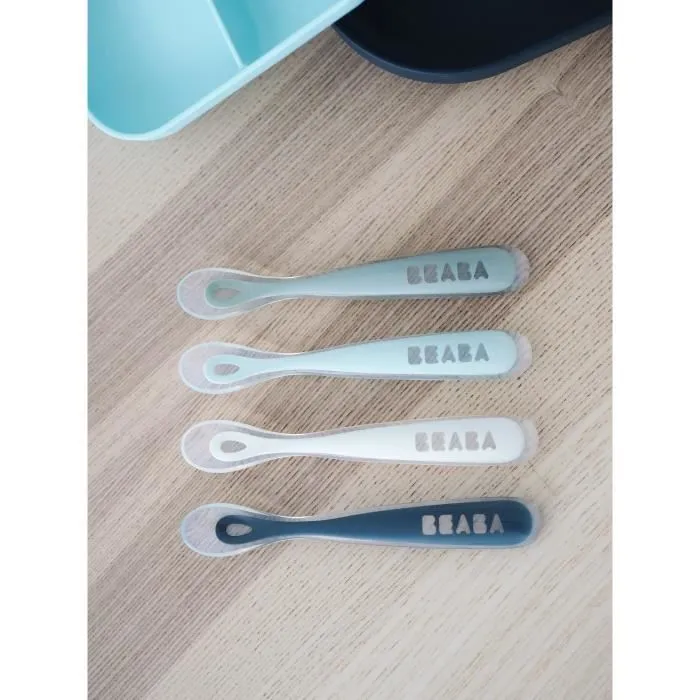 Cuillères en silicone pour bébé BEABA - Lot de 4 - Souple et ergonomique - Storm-2
