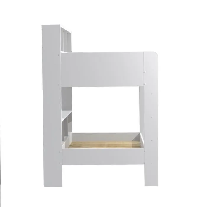 Lit superposé 90x190 Lucky - Blanc - WEBER INDUSTRIES - A lattes - Enfant - Bois - Panneaux de particules-0